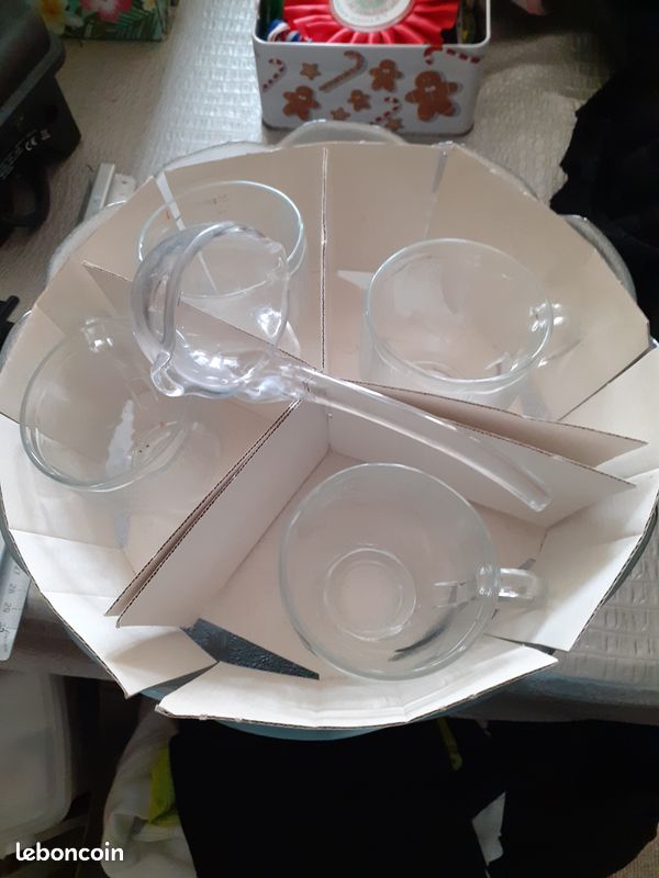 ANCIEN GROS SEAU à Glaçon en Verre Anse Métal Déco EUR 12,90 - FR