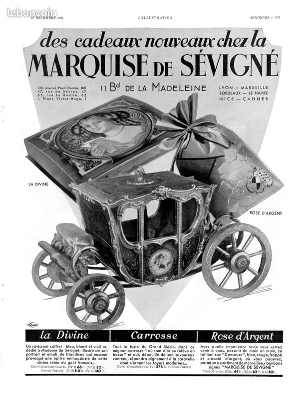 PUBLICITÉ CHOCOLAT DE ROYAT A LA MARQUISE DE SÉVIGNÉ GRAND EMPEREUR