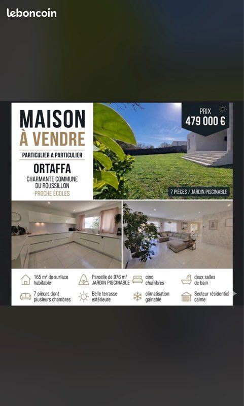 Maison 7 pièces 165 m² · à Ortaffa · 165 m² · 479 000 €