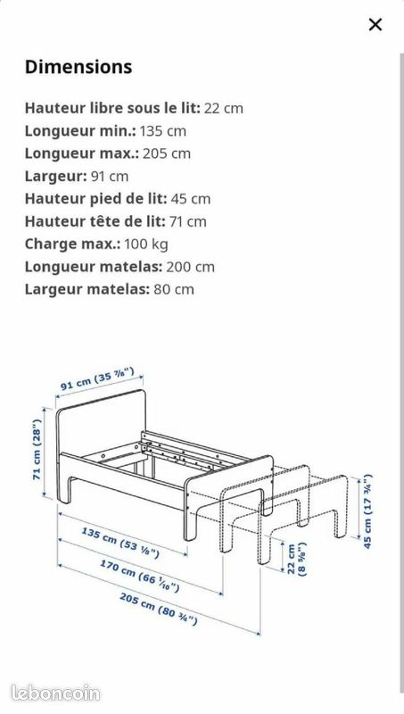 Lit évolutif ikea slakt avec matelas et chevet (image 3)