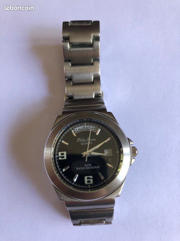 Montre Philip Persio 3 TM Water Resistant - Bracelet Argenté, Quartz, Occasion (État Photo)