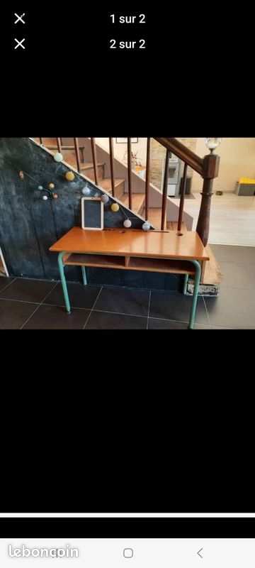 Bureau double ancien avec chaises (image 1)