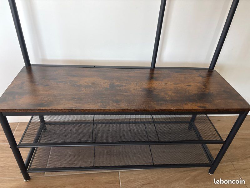 Meuble entrée avec miroir en bois et métal noir (image 3)