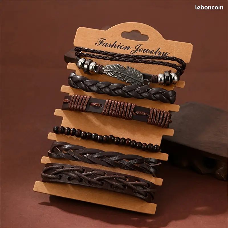 Ensemble de bracelets en cuir multicouches vintage pour homme neufs (image 1)