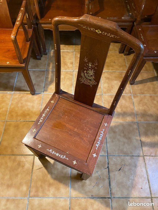 Chaise asiatique laque teck du Vietnam nacré (image 2)