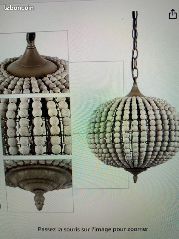 Lampe suspension perles bois (image 3)
