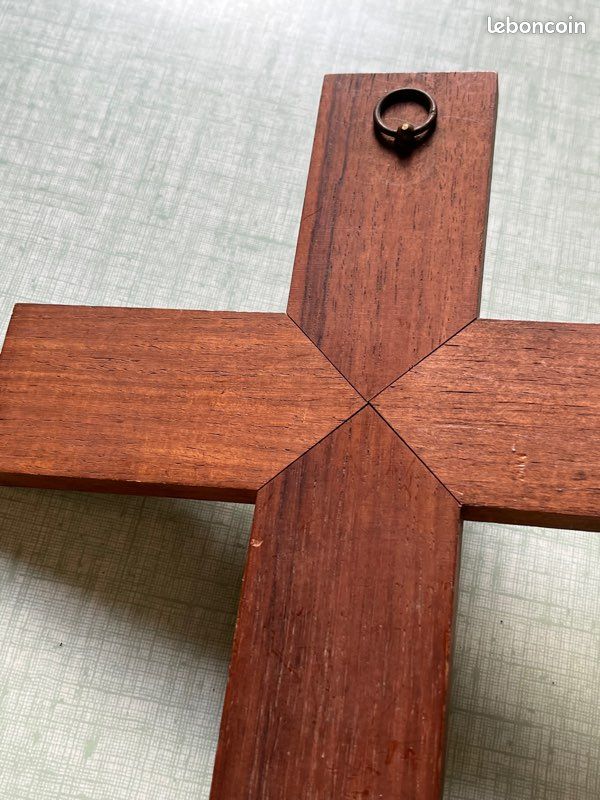 Crucifix bois vintage métal ancien INRI 35 cm (image 6)
