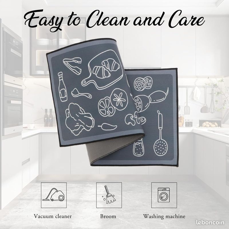 HomKuch Lot De 2 Tapis De Cuisine Antidérapants Anti-Fatigue – Gris 40x60 Cm + 40x120 Cm Lavables
