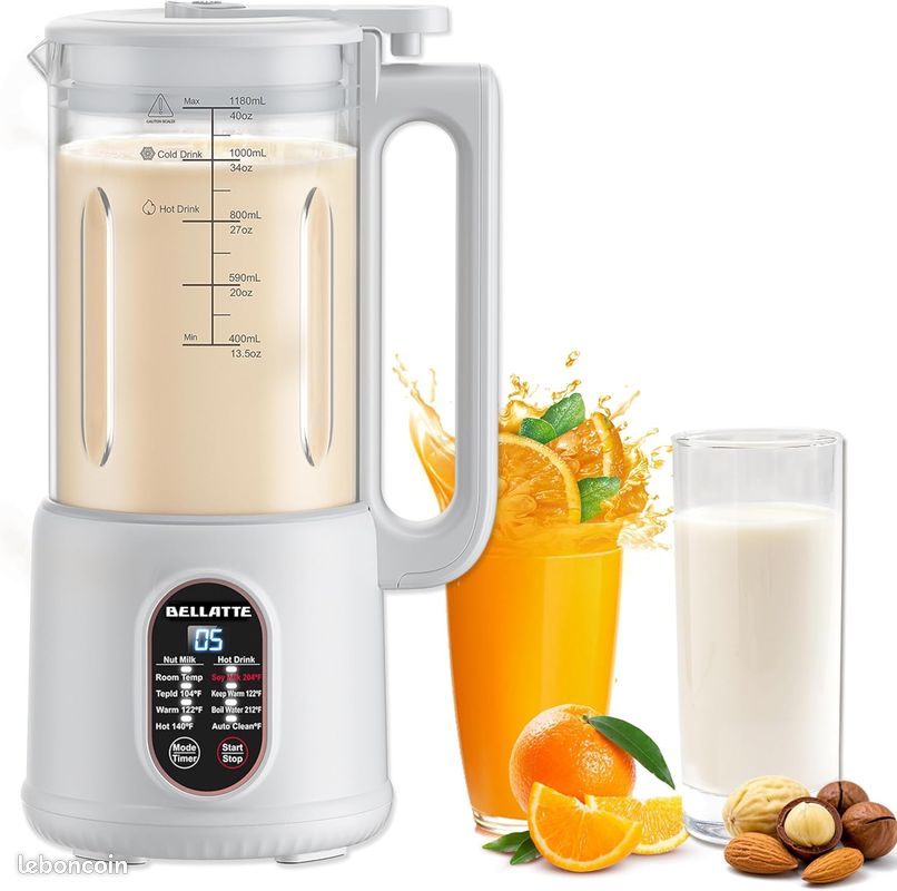 Mumisuto Machine à Lait Végétal 600W - Lait D'Amande, Soja, Avoine Sans Trempage - 10 Lames