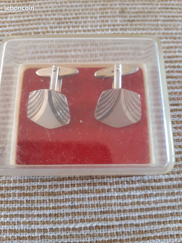 Boutons De Manchette Vintage Swank Années 60 - Or, Argent Et Damas - Motif Géométrique