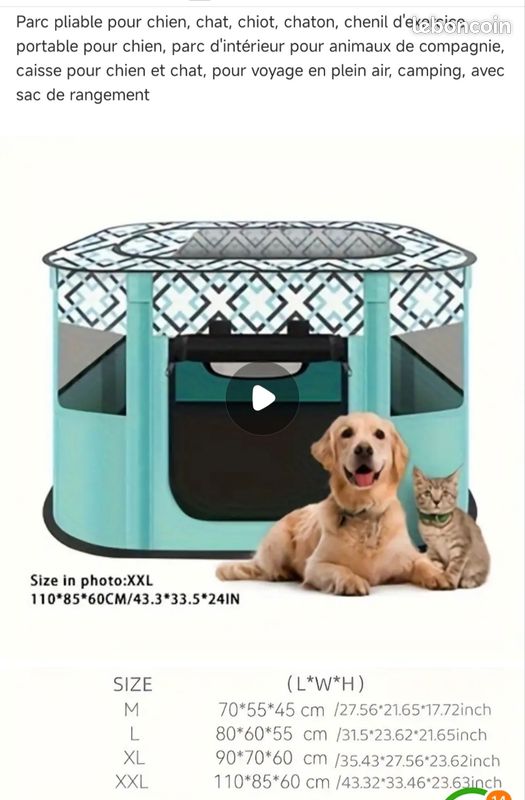 Parc Pour Chaton/chiot 73x73x43 Cm - Pliable, Avec 2 Portes, Intérieur/extérieur, Pour Petits Animaux