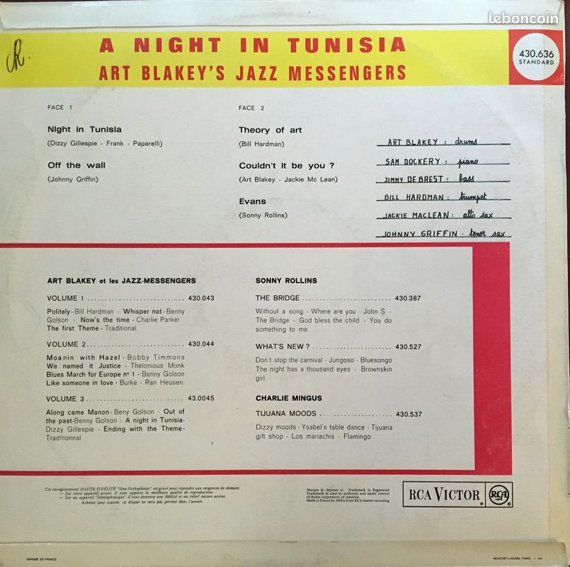 Art Blackey's Jazz messengers- A Night in Tunisia - LP 33t (image 2)