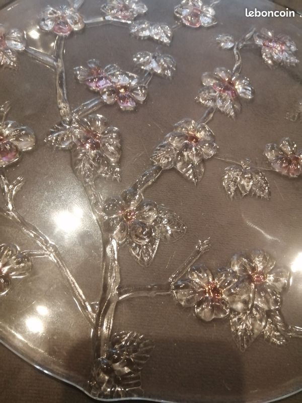 Plateau rond plate verre motif floraux (image 4)
