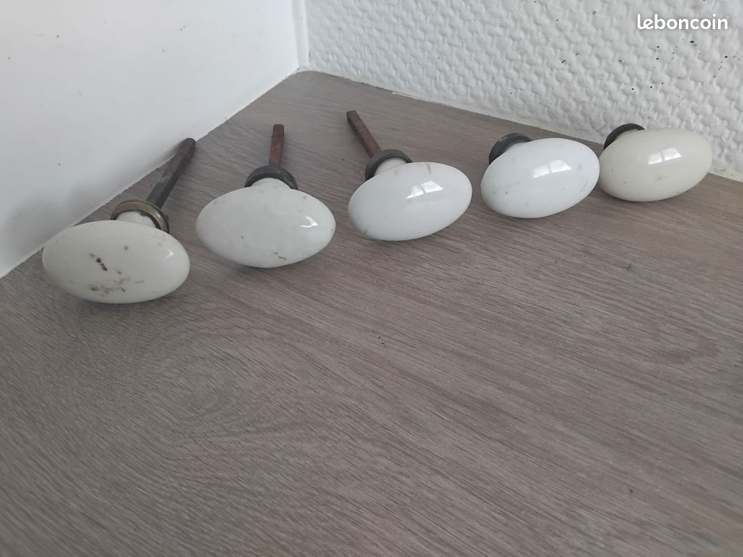 Lot 5 Poignées de porte porcelaine ovales vintage rétro ancienne (image 1)