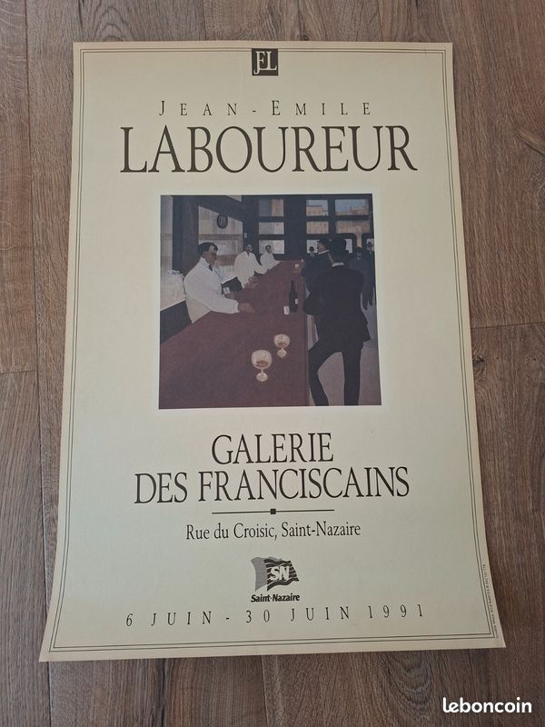 1991 - GRANDE AFFICHE VINTAGE SUR PAPIER VELIN - EXPOSITION JEAN - EMILE LABOUREUR - GALERIE DES FRANCISCAINS - Rue du Croisic à Saint Nazaire (image 1)