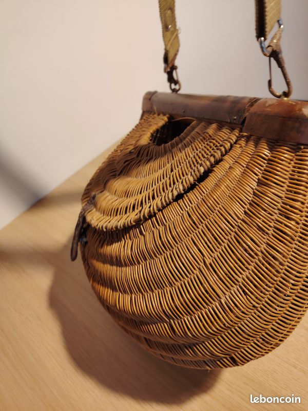 Ancien Panier De Pêcheur En Osier CREEL Vintage – Pour Pêche à La Truite Ou à La Mouche
