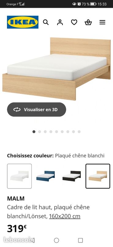 Cadre de lit ikea Malm 160x200 (image 3)