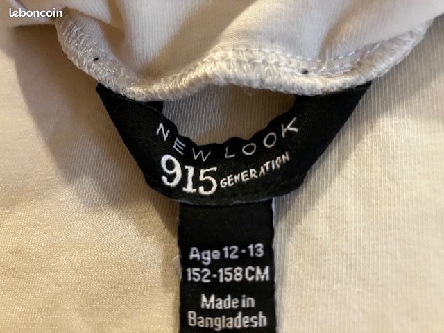 T-shirt Blanc Fille New Look - Coton - Encolure Ras-du-cou - Manches Courtes - Taille 14-15 Ans