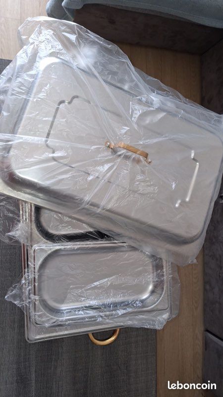 Chafing dish / Bain-marie de buffet en inox avec bacs – Très bon état (image 3)