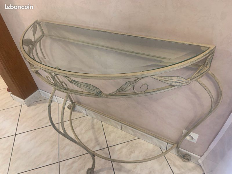 Console en fer avec plateau en verre (image 2)