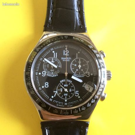 Rare Swatch Irony Chrono Acier Dark Phœnix YCS 429 Montres Bijoux