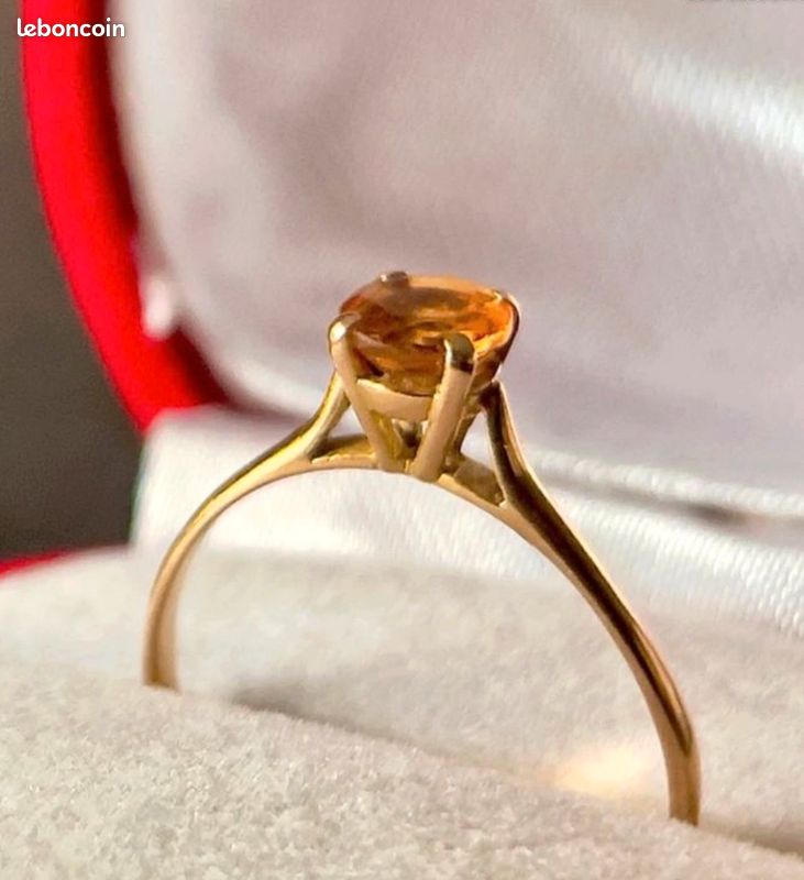 Bague Or 18 Carats Jaune - Sertie D'une Citrine Naturelle - Taille 52 - Poids 10,03 G - Occasion