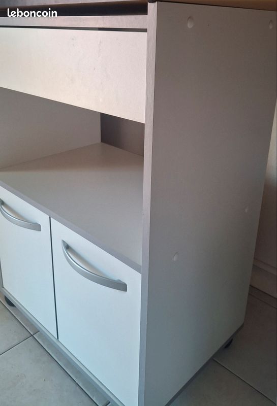 Meuble cuisine micro-ondes blanc gris (image 2)