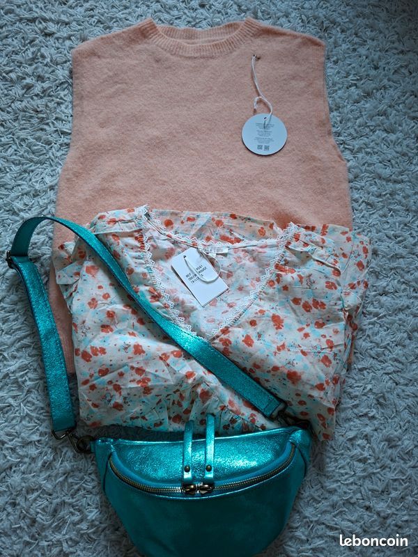 Pull débardeur avec alpaga,orange pâle, abricot, TU (34 à 40), dimensions photos, tout neuf (image 4)