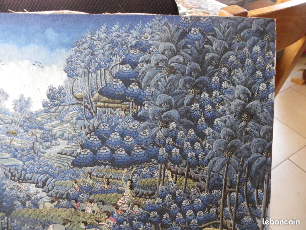 Peinture toile Balinoise signature à voir vintage 60 x 40 cm (image 5)