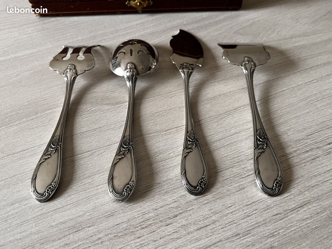 Ensemble De Couverts Anciens à Mignardises - Argent Plaqué - Poinçons R M