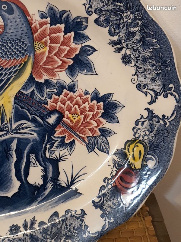Grand plat ovale de service vintage - Décor oiseaux et fleurs - 47 cm (image 10)