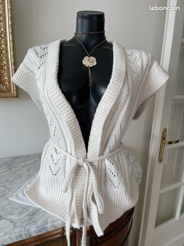 Gilet cardigan Promod, taille 38 /40 crème brodé Vêtements