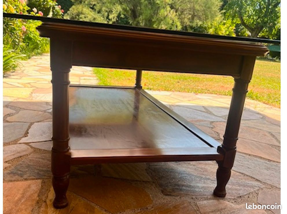 Table basse bois massif avec plateau verre (image 3)