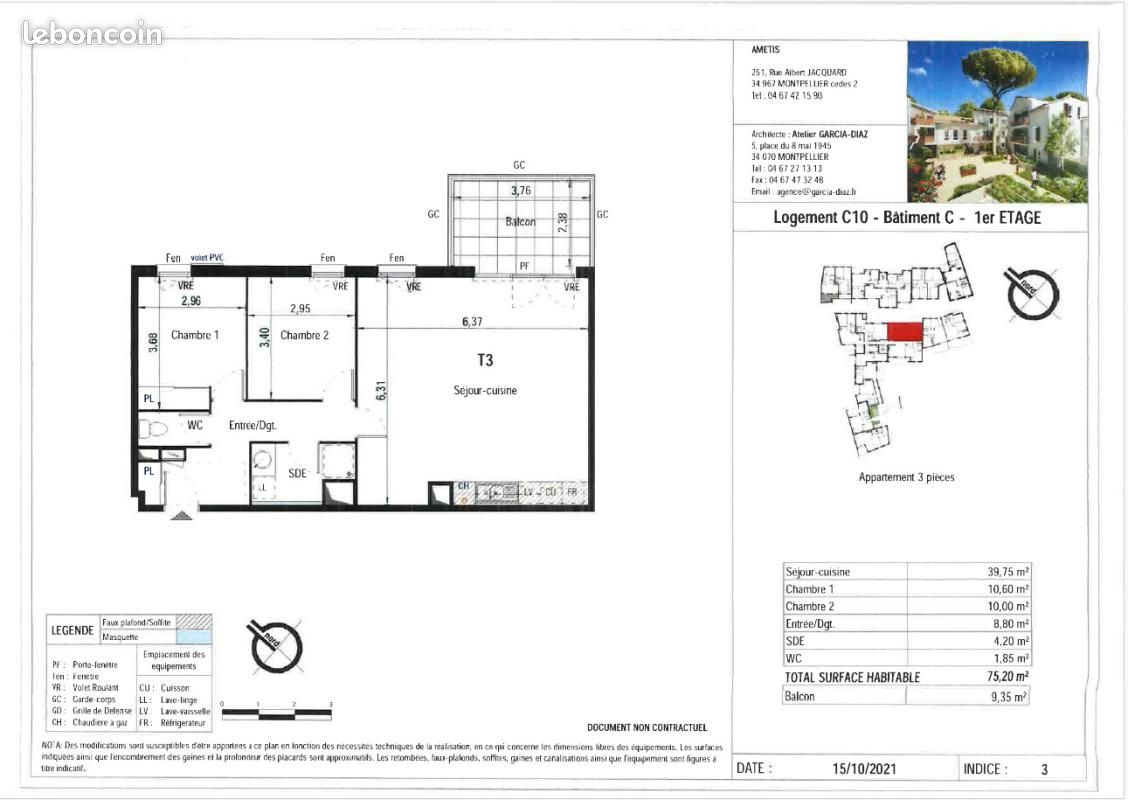 Appartement 3 pièces 75 m² · à Cournonterral · 75 m² · 893 €/mois
