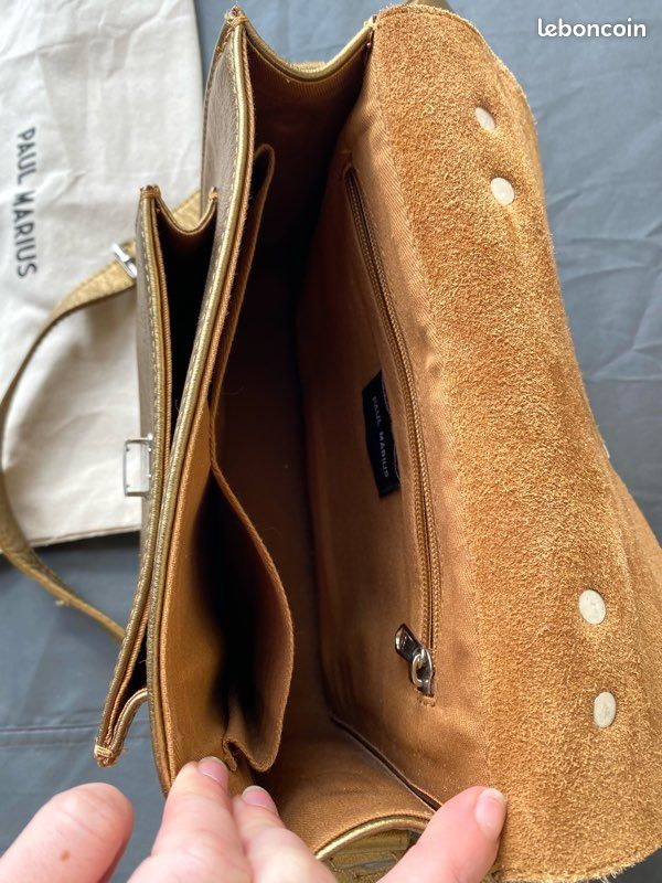Sac Bandoulière En Cuir Bronze Vintage Art Déco - Fait Main En France, Occasion
