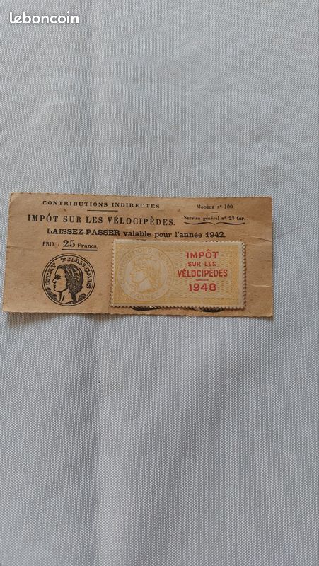 ancienne plaque fiscale taxe velo velocipede COLONIE DAHOMEY