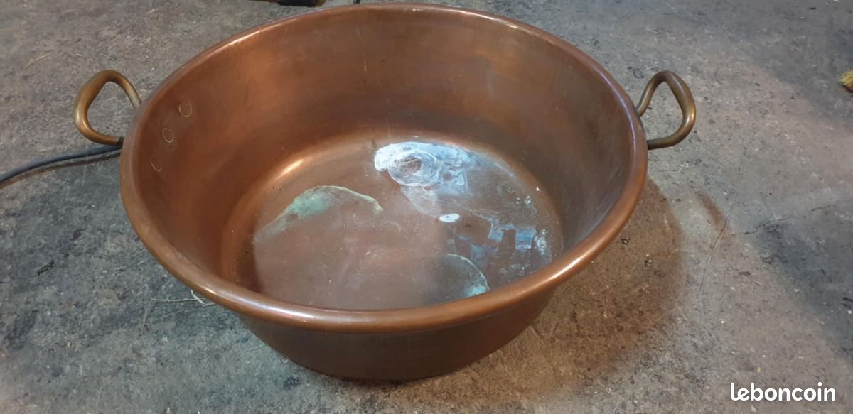 Grande bassine à confiture en cuivre ancienne épaisse 50cm 8kg