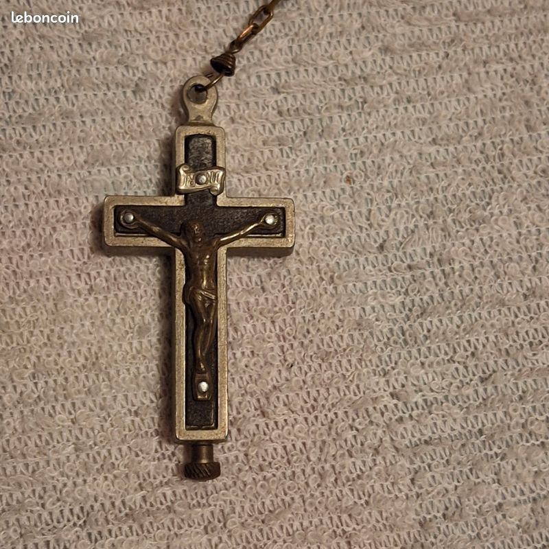 Rare Chapelet Ancien XIXème, Acier Et Bois, Croix Reliquaire - CH71