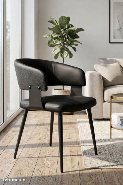 Chaise design ORA noir cuir italien structure robuste neuve (image 1)
