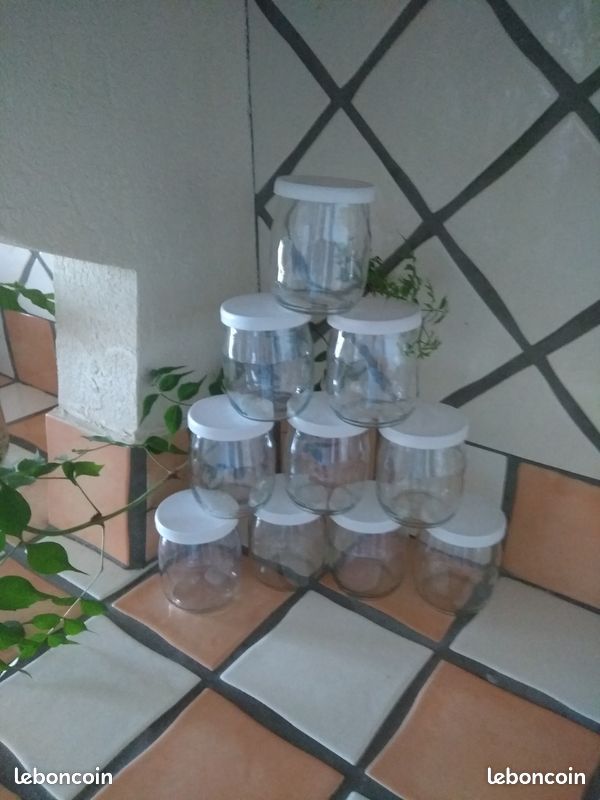 Lot De 14 Pots En Verre Transparent – 7 Avec Couvercle + 7 Sans – Hauteur 7 Cm – Neufs