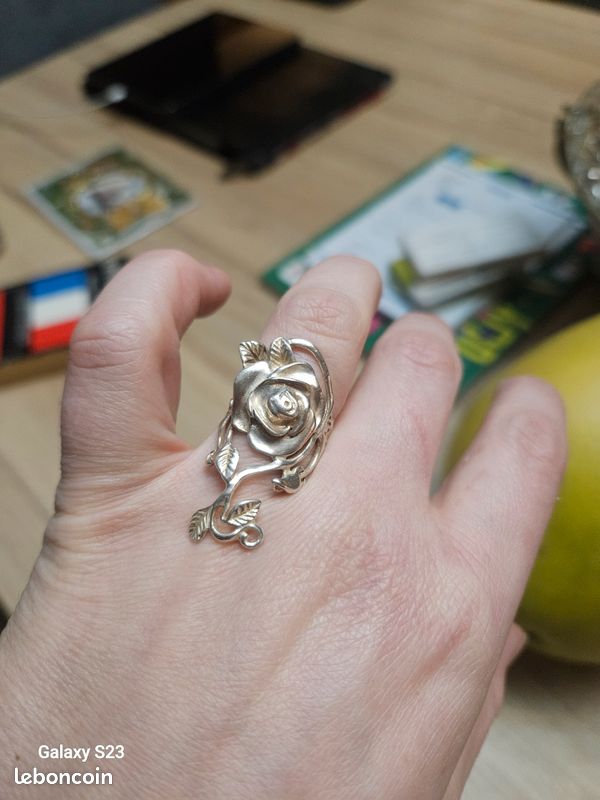 Bague Ancienne En Argent Massif 925 - Motif Fleur Avec Pierre Rose - Taille 53 - Occasion