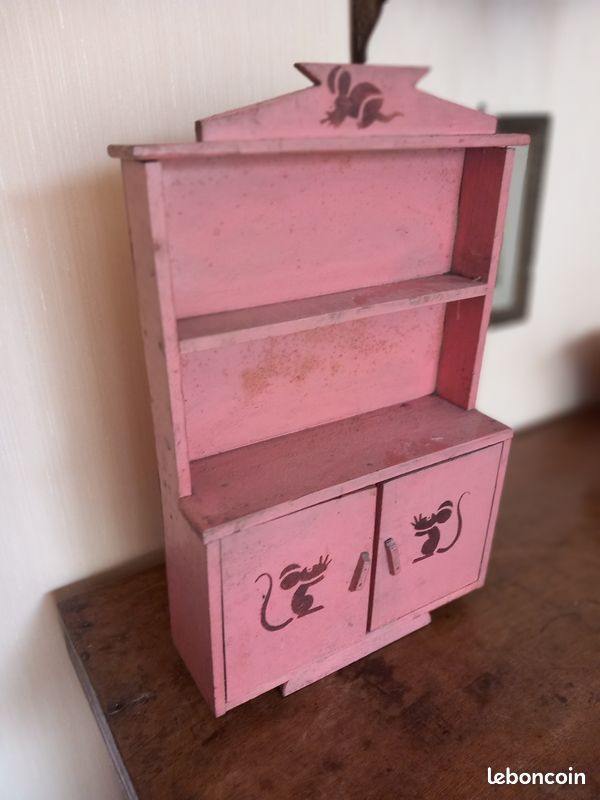 Buffet rose bois ancien pochoir souris (image 3)