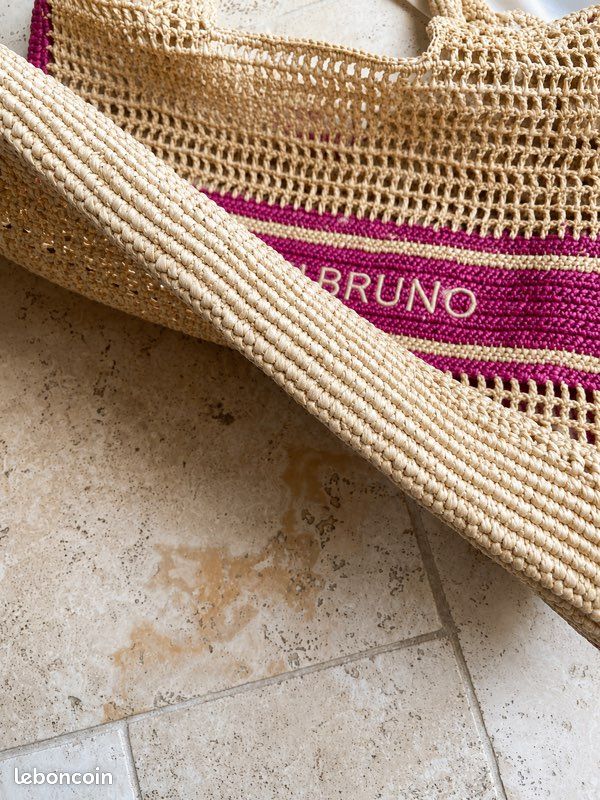 Sac Vanessa Bruno raphia beige et rose neuf (image 3)