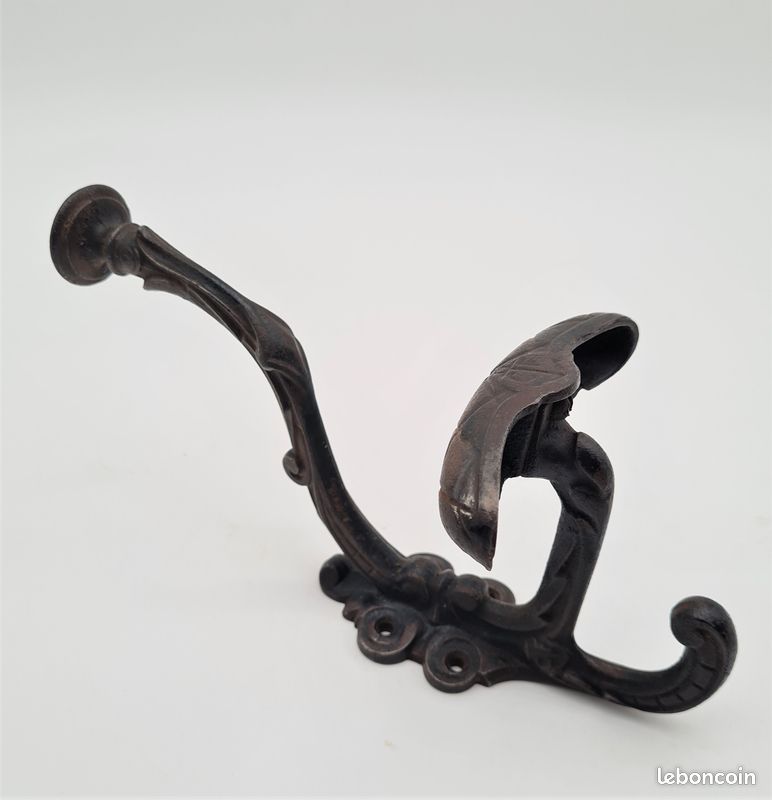 Patère ancienne, porte manteau double en fonte d'acier - déco vintage - L07 (image 4)
