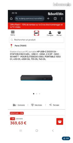 Station D'accueil Bureau Station D'accueil HP USB-C Dock G5 Reconditionnée - Modèle 5TW10UT#ABA - Pour PC Portable Dock Reconditionné 5TW10UT#ABA