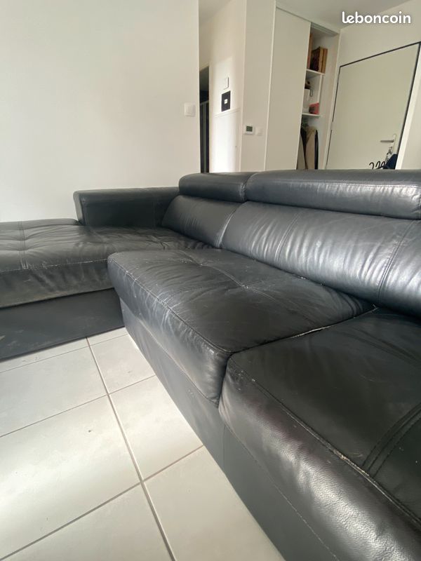 Vente canapé noir cuir avec méridienne (image 6)
