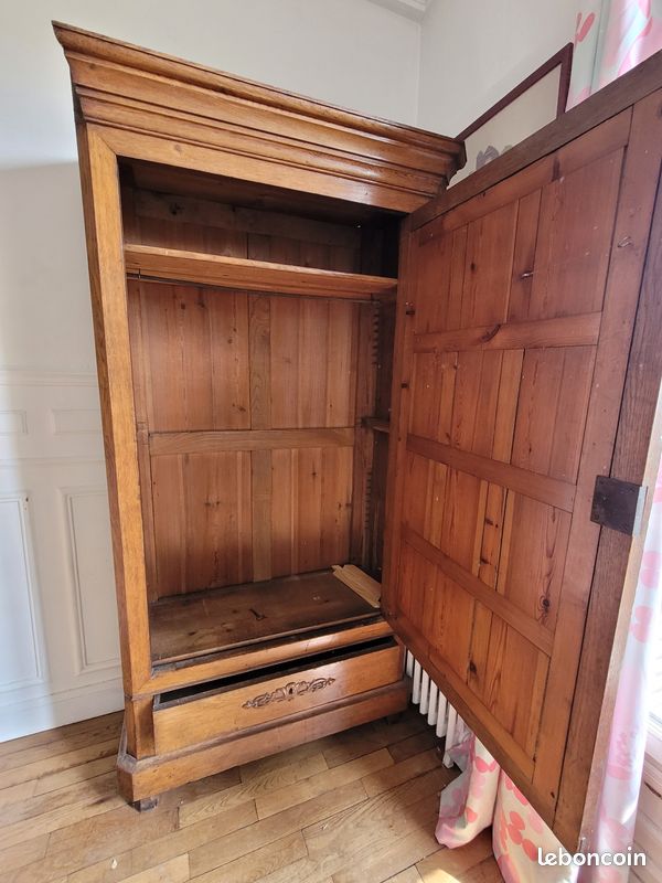 Armoire à Glace Vintage Années 50 - Bois Massif Marron - Dimensions 200x153x46 Cm
