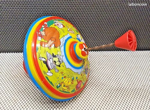 Ancien jouet en tôle petite toupie 15 cm décor animaux vie à la ferme – La Roue du Passé