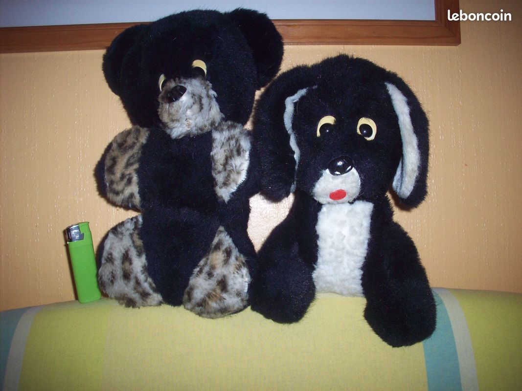 2x PELUCHES DOUDOUS _ OURS & CHIEN _ TBÉ _ ORIGINAUX de l'UNION SOVIÉTIQUE / U.R.S.S. / CCCP _ des ANNÉES 1980 _ RARE _ 2x плюшевый Русский _ Круто :) (image 1)