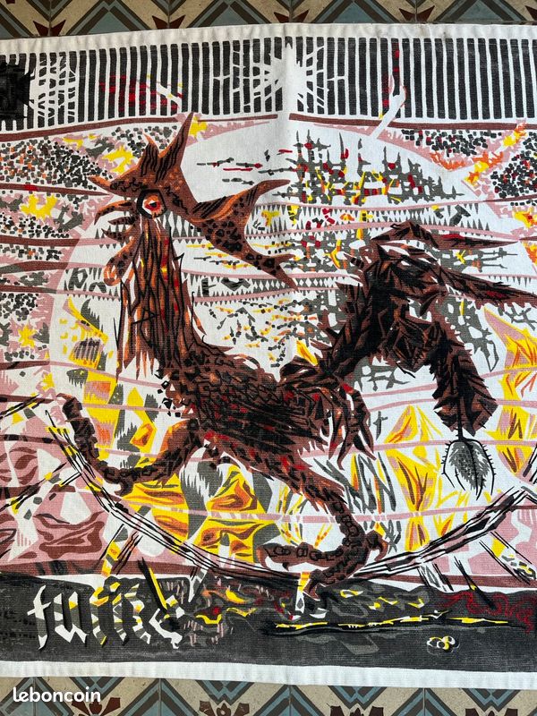 Tapisserie Murale Vintage Années 70 – Famille De Tigres Velours Tissé 39x20 Cm – Liban